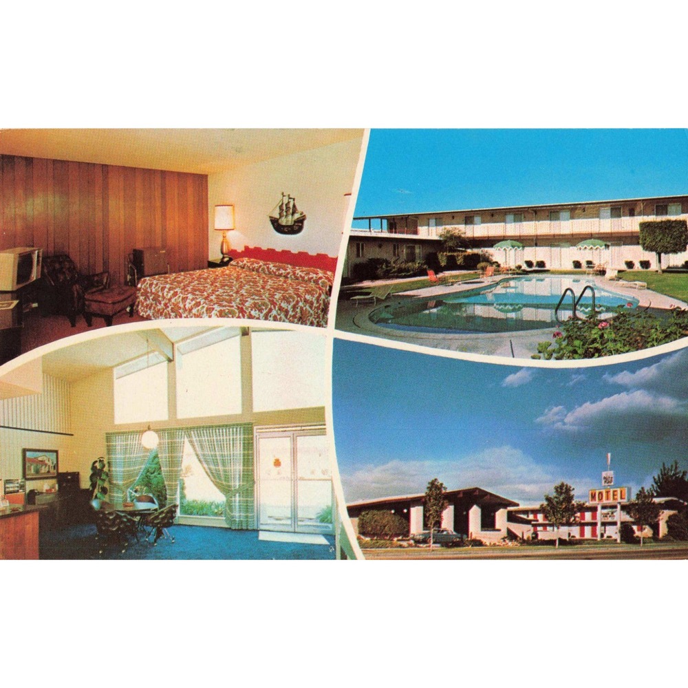 Nite Kap Motel Santa Maria California CA Multi-View Pool Sign Chrome Postcard